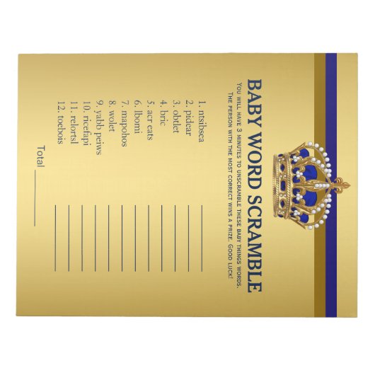 Prince Baby shower Games Prince Word Scramble Notitieblok (Voorkant)