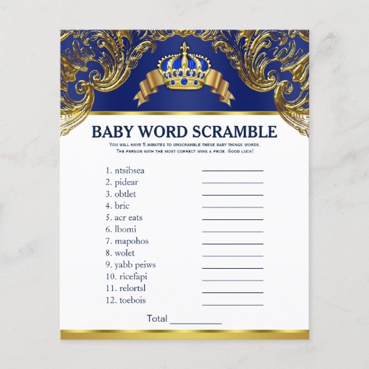 Prince Baby shower Games Word Scramble Rhyme Quiz (Voorkant)