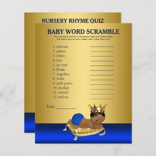 Prince Baby shower Games Words and Rhyme (Voorkant / Achterkant)