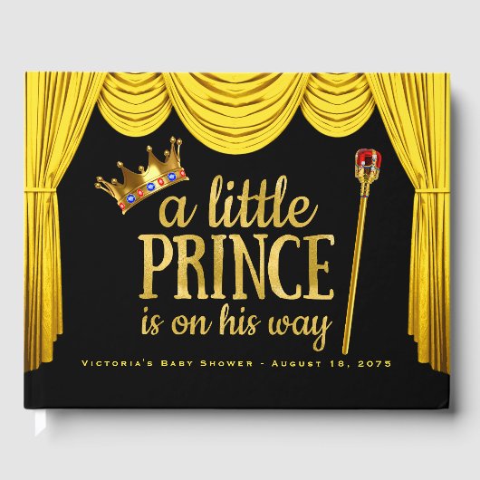 Prince Baby shower gastenboek Black Gold Prince (Voorkant)