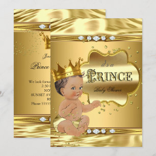 Prince Baby shower Gold Foil Brunette Baby Boy Kaart