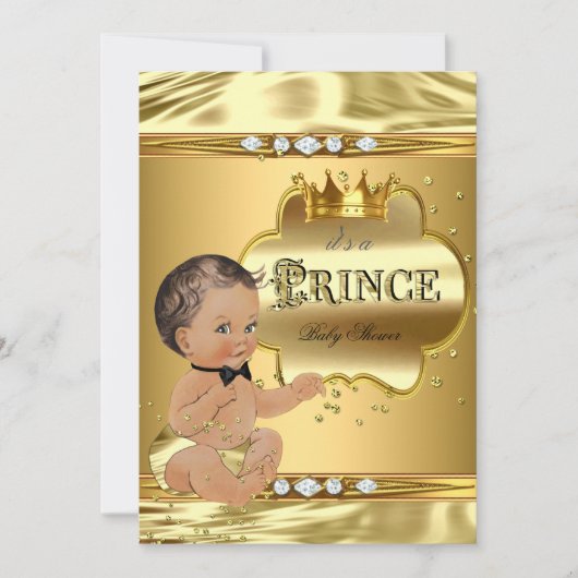 Prince Baby shower Gold Foil Brunette Bow Stropdas Kaart (Voorkant)