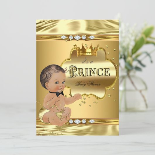 Prince Baby shower Gold Foil Brunette Bow Stropdas Kaart (Staand voorkant)
