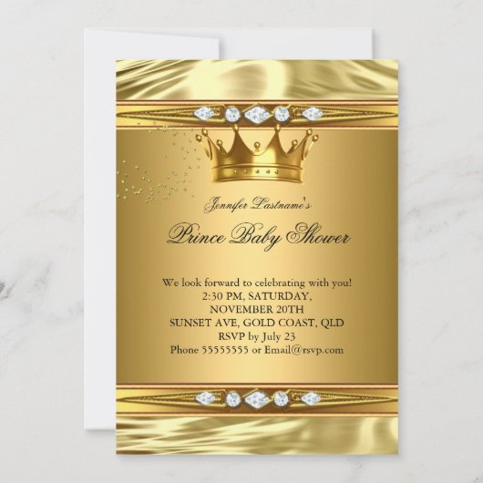 Prince Baby shower Gold Foil Brunette Bow Stropdas Kaart (Achterkant)