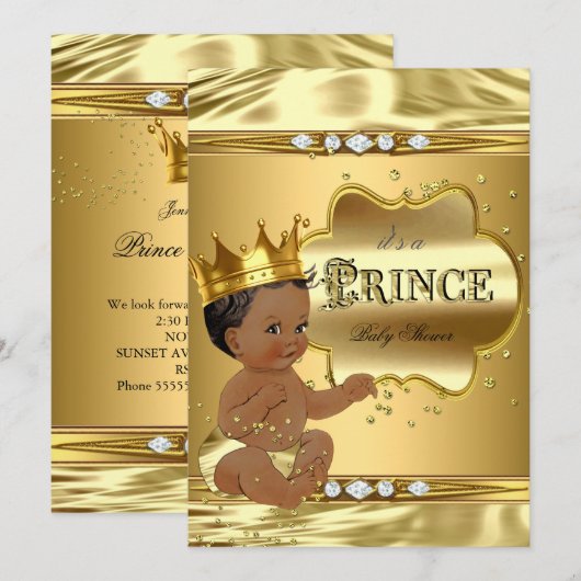 Prince Baby shower Gold Foil Ethnic Baby Boy Kaart (Voorkant / Achterkant)