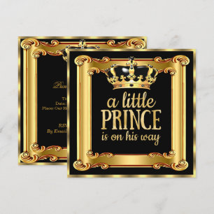 Prince Baby Shower Gouden Nep Folie Zwarte Lijst Kaart