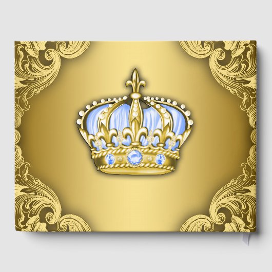 Prince Baby shower Guest Book Baby blauw en goud Gastenboek (Achterkant)