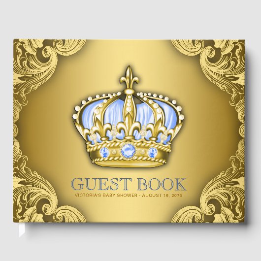 Prince Baby shower Guest Book Baby blauw en goud Gastenboek (Voorkant)