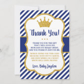 Prince Baby shower Hartelijk dank | Blauw en goud Bedankkaart (Voorkant)