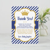 Prince Baby shower Hartelijk dank | Blauw en goud Bedankkaart (Staand voorkant)