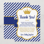 Prince Baby shower Hartelijk dank | Blauw en goud Bedankkaart (Voorkant / Achterkant)
