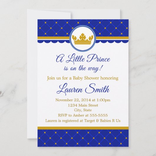 Prince Baby shower Invitation Baby Boy Kaart (Voorkant)