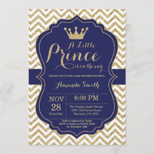Prince Baby shower Invitation Navy and Gold Kaart