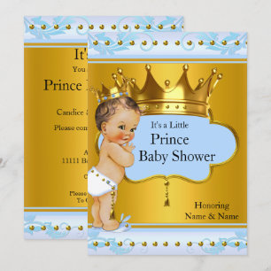 Prince Baby Shower Jongen Blauw Goud Kroon Bruinha Kaart