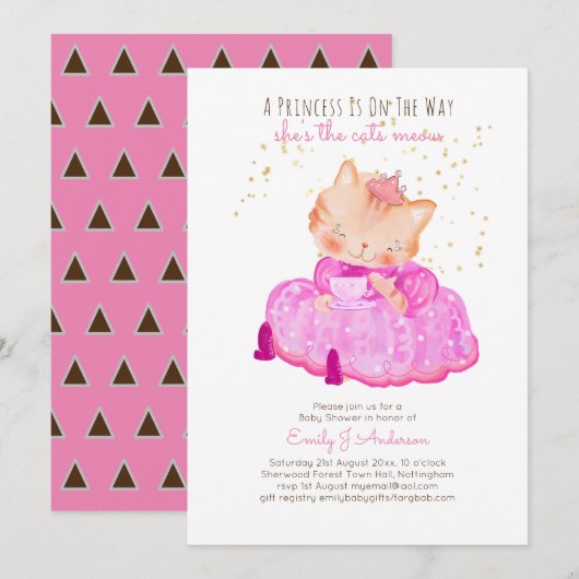 Prince Baby shower Katten Kitten Meisjes Roze Scha Kaart (Voorkant / Achterkant)