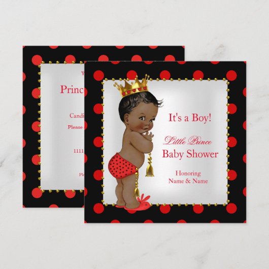 Prince Baby shower Red Black Boy Etnic Kaart (Voorkant / Achterkant)