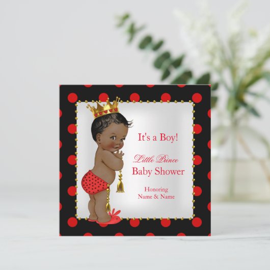 Prince Baby shower Red Black Boy Etnic Kaart (Staand voorkant)