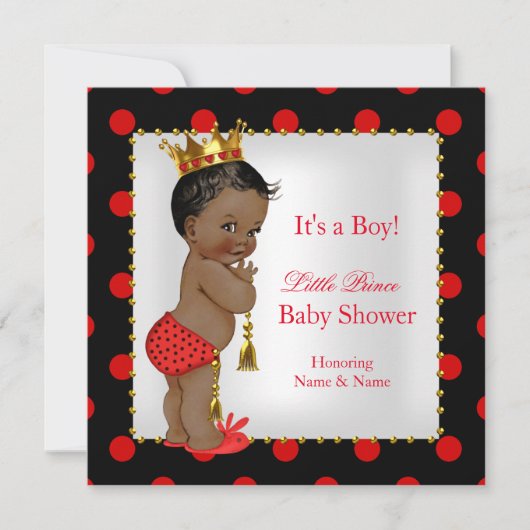 Prince Baby shower Red Black Boy Etnic Kaart (Voorkant)