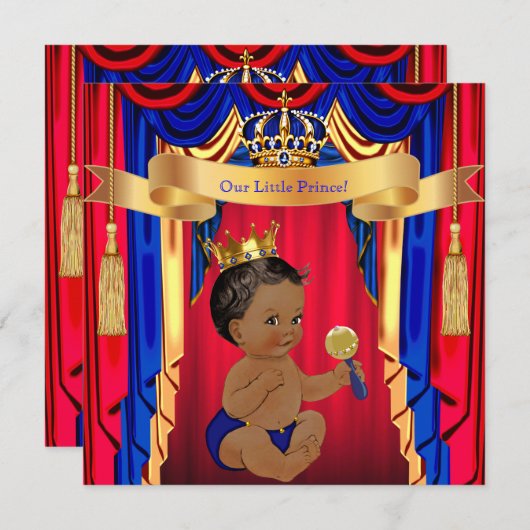 Prince Baby shower Red Blue Gold Ethnic Kaart (Voorkant / Achterkant)