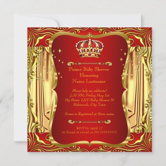 Prince Baby shower Red Gold African American Kaart (Achterkant)