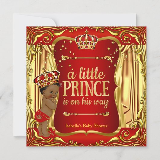 Prince Baby shower Red Gold African American Kaart (Voorkant)