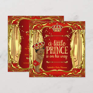Prince Baby shower Red Gold African American Kaart