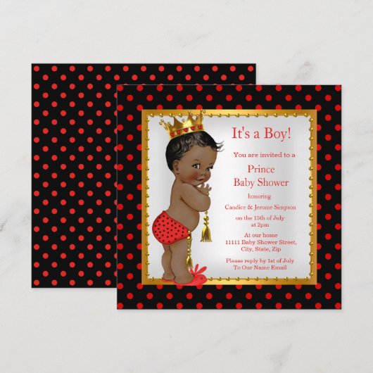 Prince Baby shower Red Gold Black Boy Ethnic Kaart (Voorkant / Achterkant)