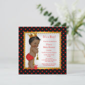 Prince Baby shower Red Gold Black Boy Ethnic Kaart (Staand voorkant)