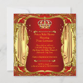 Prince Baby shower Red Gold Boy Blonde Invite Kaart (Achterkant)