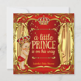 Prince Baby shower Red Gold Boy Blonde Invite Kaart