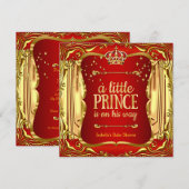 Prince Baby shower Red Gold Boy Uitnodiging (Voorkant / Achterkant)