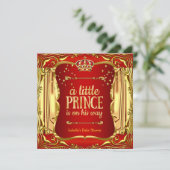 Prince Baby shower Red Gold Boy Uitnodiging (Staand voorkant)