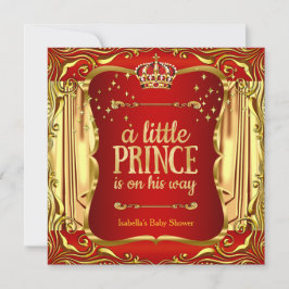 Prince Baby shower Red Gold Boy Uitnodiging