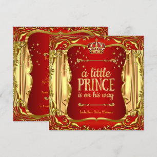 Prince Baby shower Red Gold Boy Uitnodiging