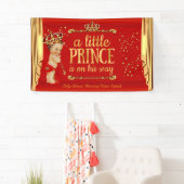 Prince Baby shower Red Gold Drapes Brunette Boy Spandoek (Insitu)