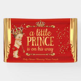 Prince Baby shower Red Gold Drapes Brunette Boy Spandoek