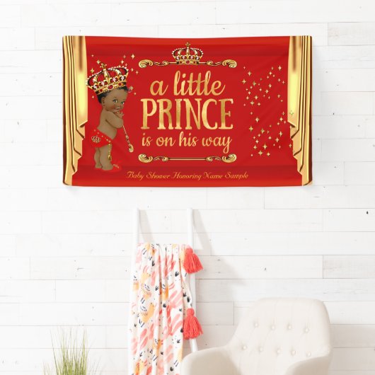 Prince Baby shower Red Gold Drapes Etnisch Spandoek (Insitu)