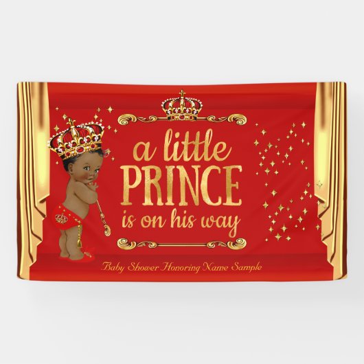Prince Baby shower Red Gold Drapes Etnisch Spandoek (Horizontaal)