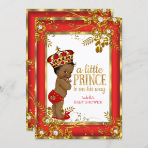 Prince Baby shower Red Gold White Ethnic Kaart