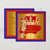 Prince Baby shower Red Royal Blue Boy Crown Blonde Kaart (Voorkant / Achterkant)