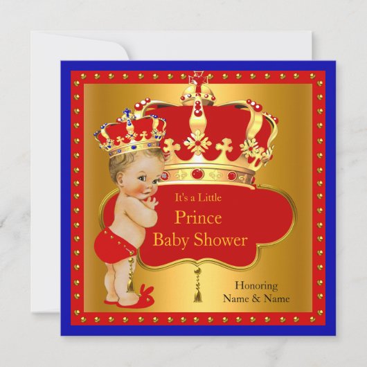 Prince Baby shower Red Royal Blue Boy Crown Blonde Kaart (Voorkant)