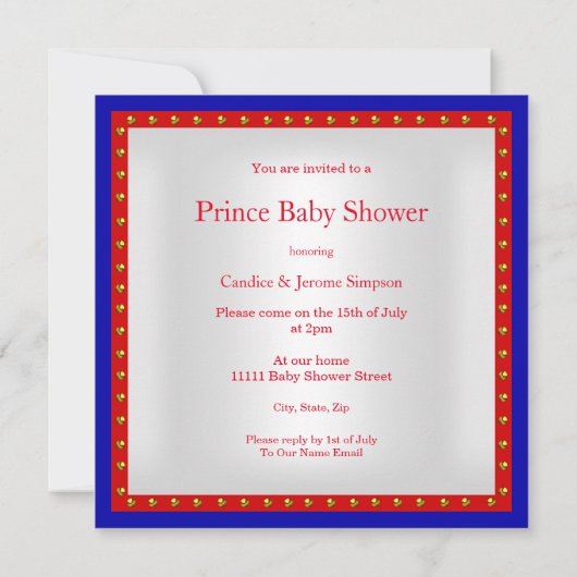 Prince Baby shower Red White Blue Boy Etnic Kaart (Achterkant)