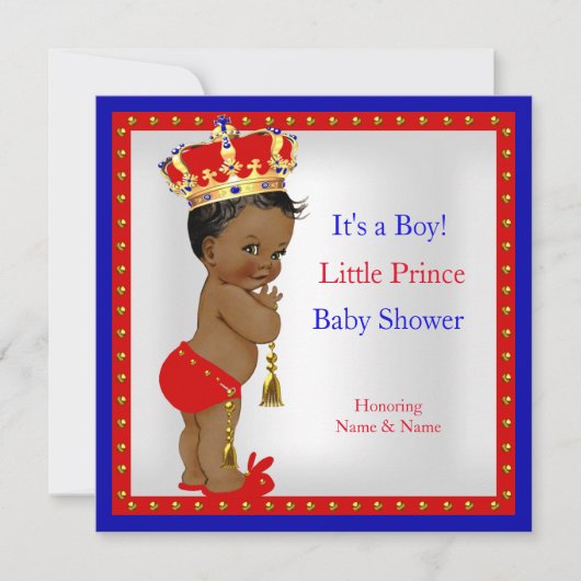 Prince Baby shower Red White Blue Boy Etnic Kaart (Voorkant)