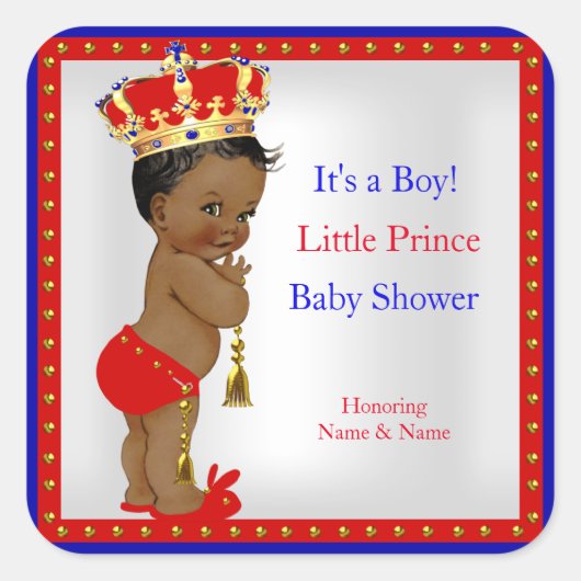 Prince Baby shower Red White Blue Boy Etnic Vierkante Sticker (Voorkant)