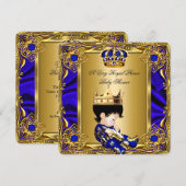 Prince Baby shower Regal Gold Royal Blue Boy 2a Kaart (Voorkant / Achterkant)