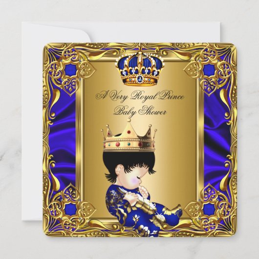 Prince Baby shower Regal Gold Royal Blue Boy 2a Kaart (Voorkant)