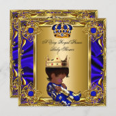 Prince Baby shower Regal Gold Royal Blue Boy A Kaart (Voorkant / Achterkant)