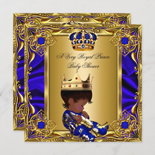 Prince Baby shower Regal Gold Royal Blue Boy A Kaart (Voorkant / Achterkant)