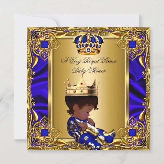 Prince Baby shower Regal Gold Royal Blue Boy A Kaart (Voorkant)
