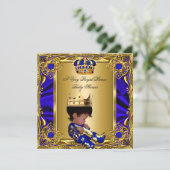 Prince Baby shower Regal Gold Royal Blue Boy Kaart (Staand voorkant)